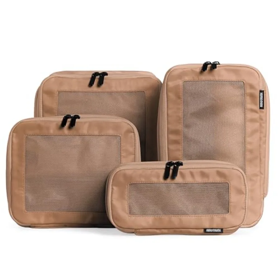 

Compression Packing Cubes for Travel - Luggage Organizer Bags - Double Zipper Packing Cubes for Suitcases 4-Pack Mocha
