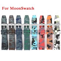 Camouflage Strap for Omega for Swatch MoonSwatch Curved End Silicone Rubber Bracelet Men Women Sport Watch Band Accessorie 20mm