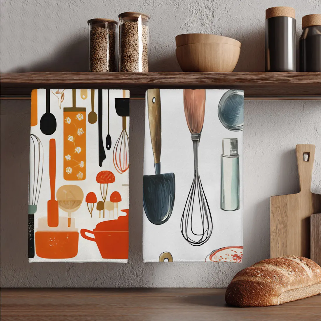 2PCS kitchen towels kitchen tool prints,modern style 40x60cm ultra-fine fiber kitchen towels,hand towels,kitchen homedecor items