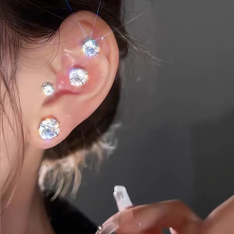 Magnetic Stud Earring Women Shining Magnet Ear Studs Men Zircon Stone Ear Clip Non-piercing Earrings Jewelry Accessories view 4