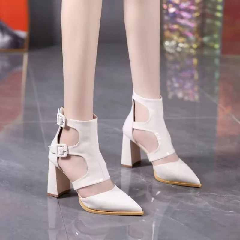 High-heel Hollow Boots for Women 2024 New Pointed Toe Zipper Brand Ladies Shoes Fashion Versatile Summer Party Dress Boots Women
