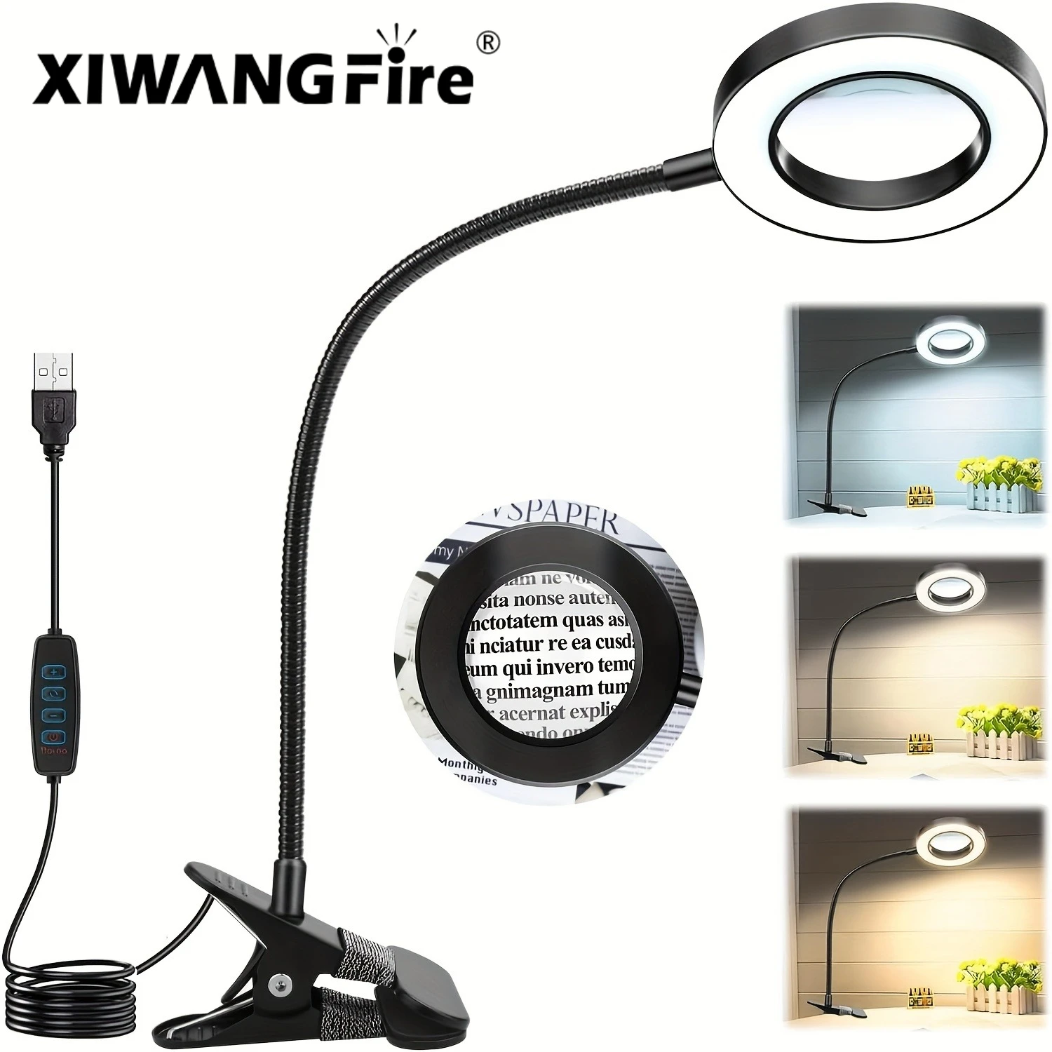 

Светодиодный светильник для чтения с зажимом, 3 цвета и 10 яркости, настольная лампа, гибкая книжная лампа на гибкой стойке, детский ночник для чтения, книжный светильник