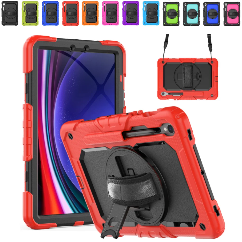 Heavy Duty Case for Samsung Galaxy Tab S10Lite 10.9 inch S9FE S10FE S9 11 SM-X400 X520 X710 X510 Cover with PET film & Straps