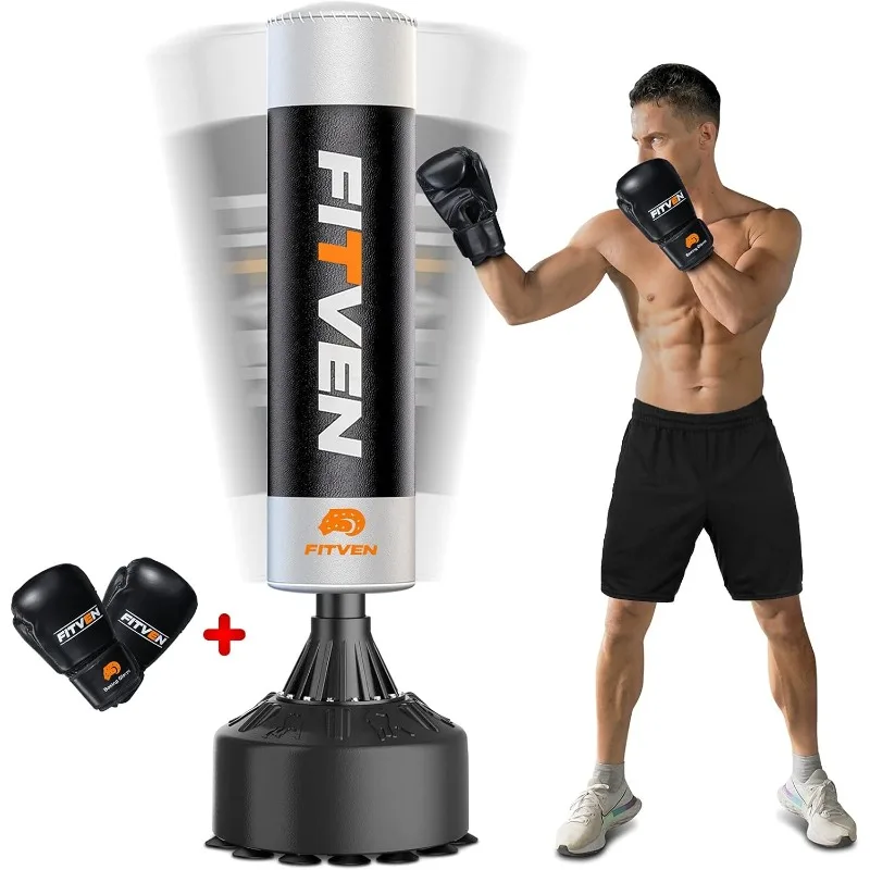 

Freestanding Punching Bag with Boxing Gloves Heavy Boxing Bag with Suction Cup Base for Adult Kids Men Stand Kickboxing Bag