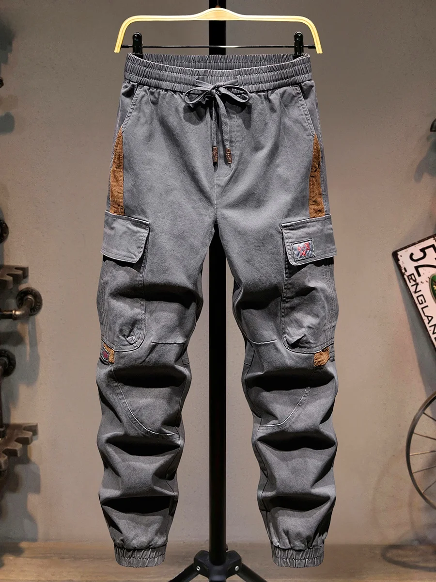 

High-End Men's Casual Pants Multiple kets Loose Elastic Versatile Leisure Trousers Color Blo Splicing Long Pants