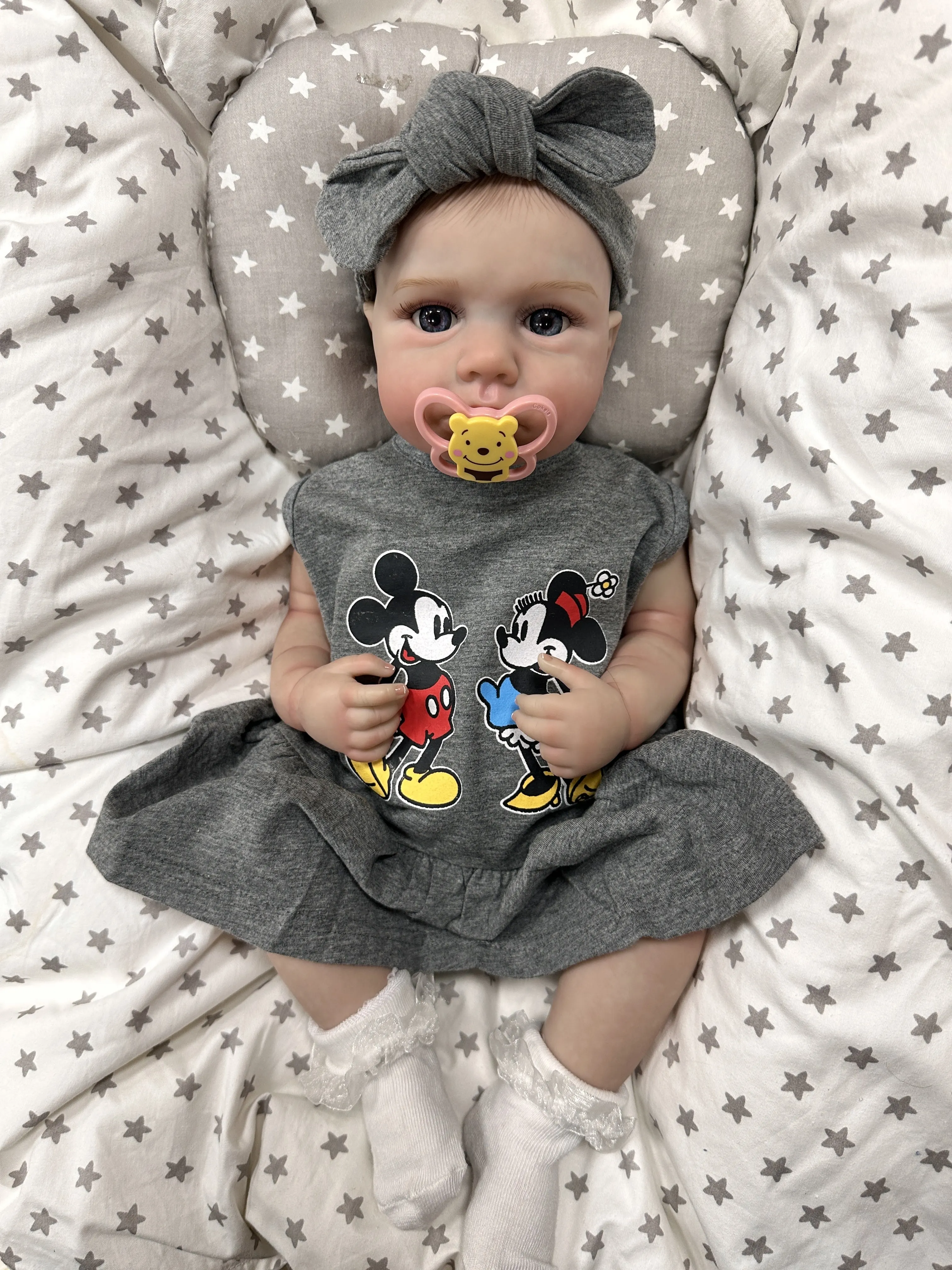 Cokela 50 ซม./20 นิ้วตุ๊กตาเด็กของเล่นบอดี้สูทสีเทาซิลิโคนเด็กทารก Reborn ตุ๊กตาเด็กผมสีบลอนด์