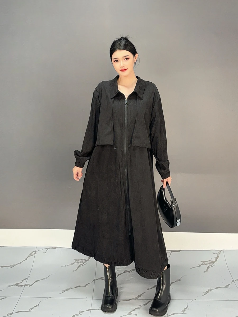 Vefadisa-Manteau mi-long à revers pour femme, manches longues, noir, tout assressenti, mode automne, nouveau, 2024, ZXY1234A