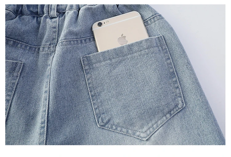 Schmal geschnittene, gebogene Jeans für Teenager-Mädchen, modische, gerade geschnittene Denim-Hosen, Kinder-Frühlingsjeans, Alter 5 bis 14 Jahre – Detail 14