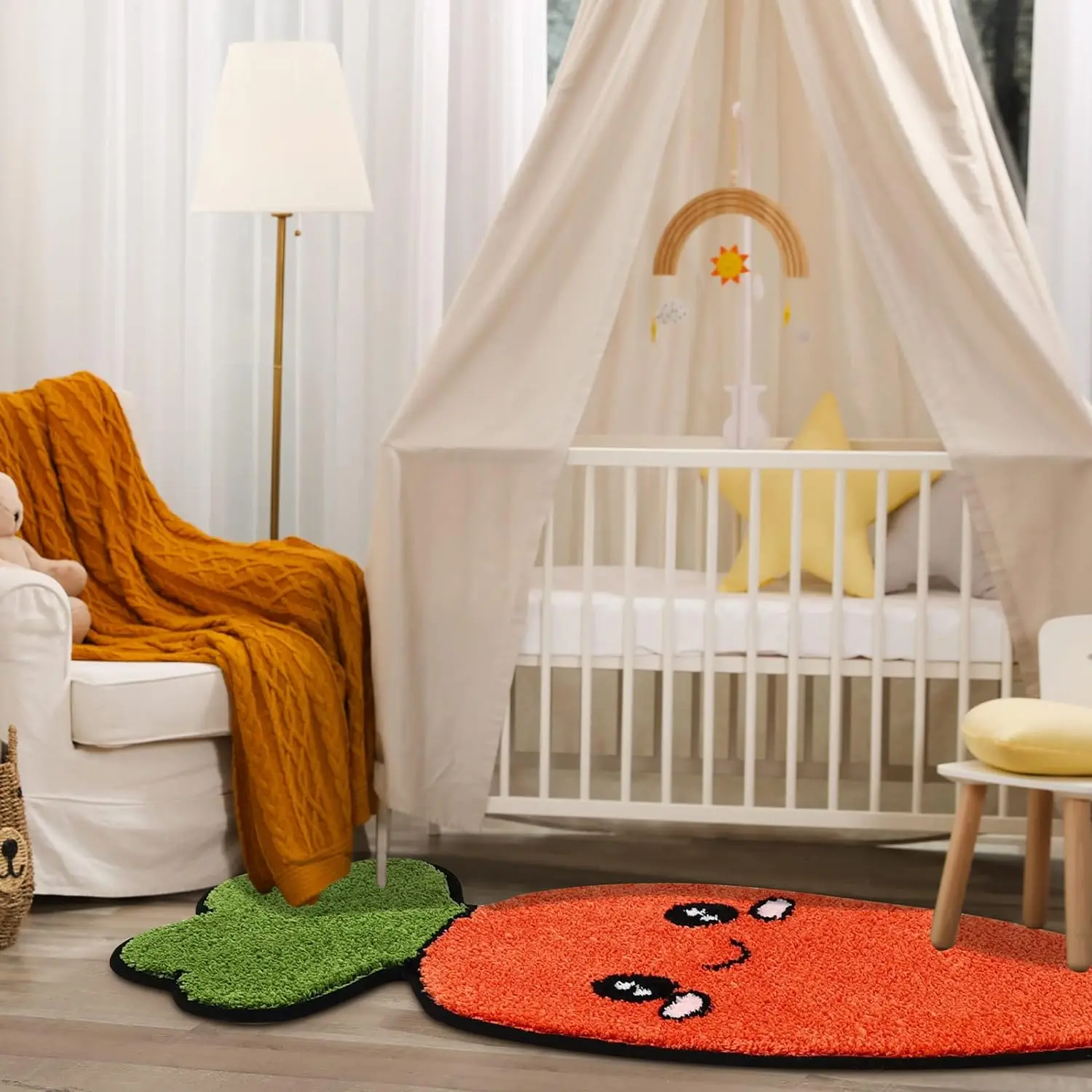 ZK20  Fluffy Area Rug For Living Room Shag Feet Mat For Beside,Cute Carrot Floor Mat Kids Learning Rug