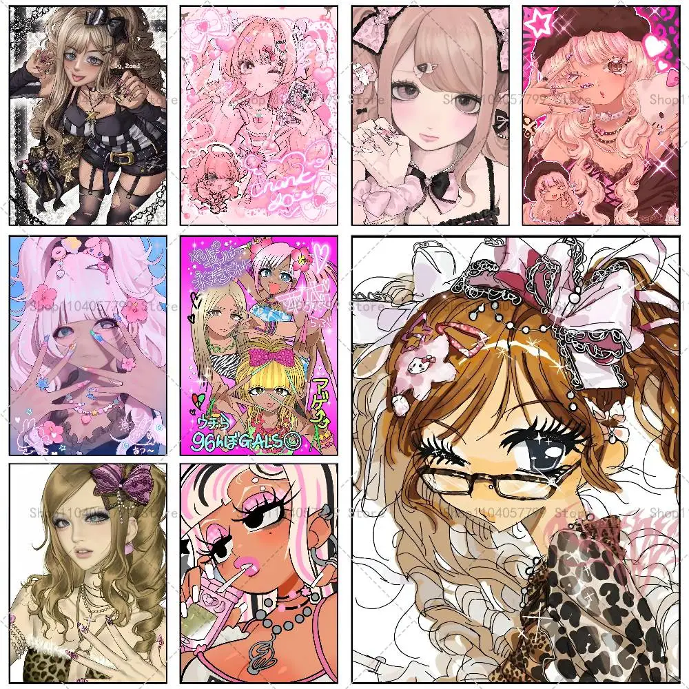 Gyaru Subkultur Mädchen ANIME Poster Selbstklebende Wandkunst Wasserfester Aufkleber für Bar-Raumdekoration Hochwertiger Druck Geschenk