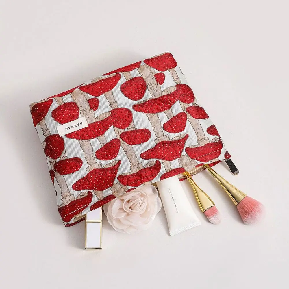 Tas Makeup Kanvas Simplicity Ukuran M/L Motif Jamur Merah, Tas Penyimpanan, Dompet Koin, Kunci, Hadiah