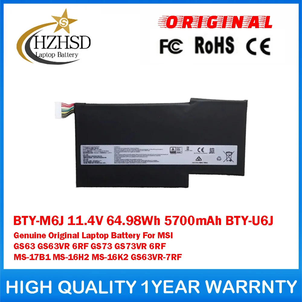 BTY-M6J 11.4V 64.98Wh 5700mAh BTY-U6J Genuine Original Laptop Battery For MSI GS63 GS63VR 6RF GS73VR 6RF MS-17B1 MS-16H2 MS-16K2