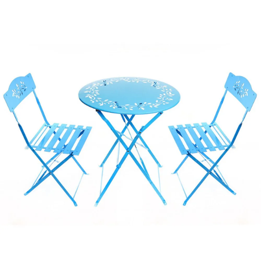 

#@3-Piece Floral Bistro Decorative Design Steel Folding Dining Table Chairs Set Garden Backyard Outdoor Furniture