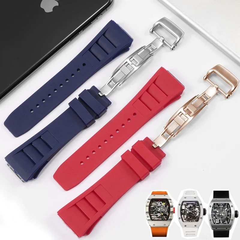 

High quality silicone watch bracelet, suitable for Richard Miller RM011 watch accessories, rubber strap Black,red,green 25-20mm