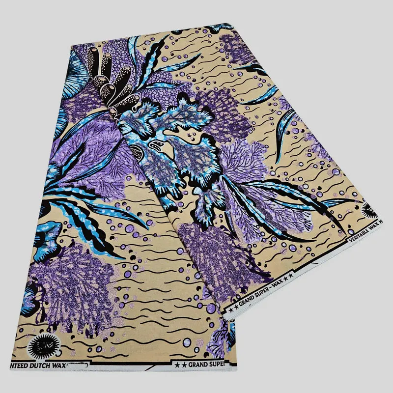 African cotton wax prints fabric, grand super Hollandais wax fabric, golden wax glitter, 6 yards per piece view 6