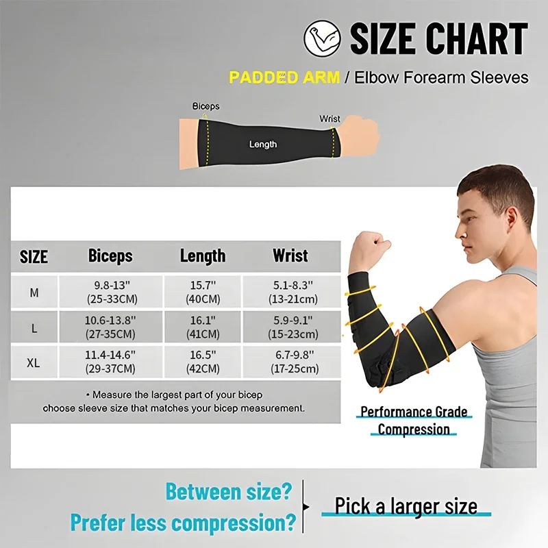 1Pc Padded Arm Sleeve, Crashproof Elbow Support Compression Forearm Guard for Basketball Volleyball Cycling Fitness Sports