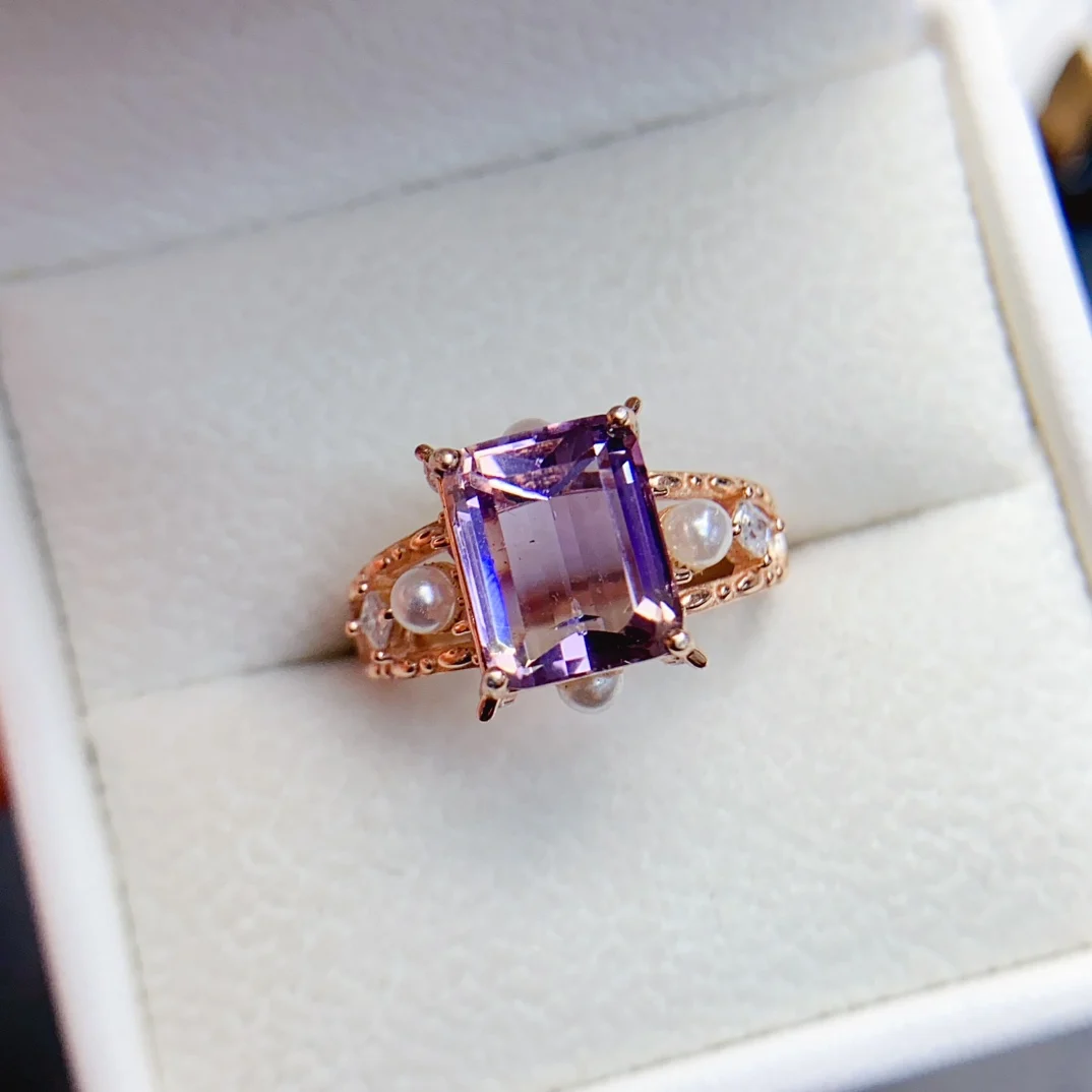 FS 8*10mmNatural Ametrine Fashion Ring for Women S925 Sterling Silver Charm Fine Party Weddings Jewelry With Certificate MeiBaPJ
