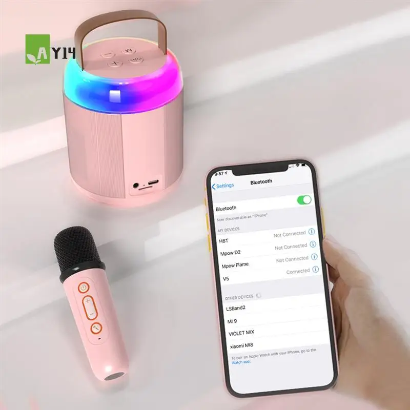 

AY14 -Mini Karaoke Audio With 2 Wireless Microphones For Kids Adults, Portable Bluetooth Speaker Toy For Girls And Boy