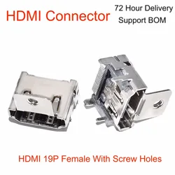 Conector HDMI vertical tipo A, placa de enchufe, cabeza madre soldada, electrónica en línea de 180 grados, 19P, hembra, 5 uds.