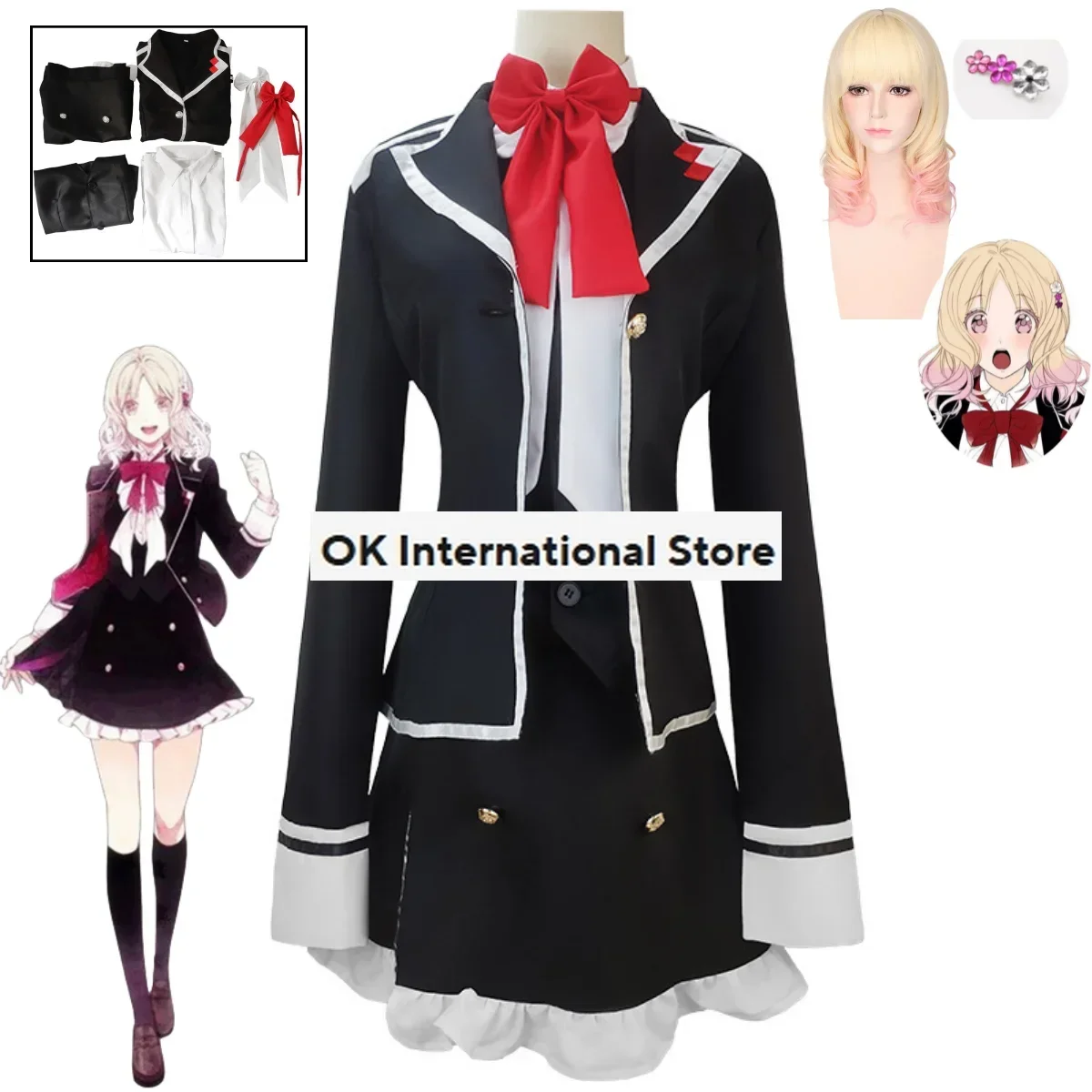 Anime DIABOLIK LOVERS Komori Yu Cosplay Costumes Women's Short Skirt School Uniform Halloween Carnival Party Uniform Set