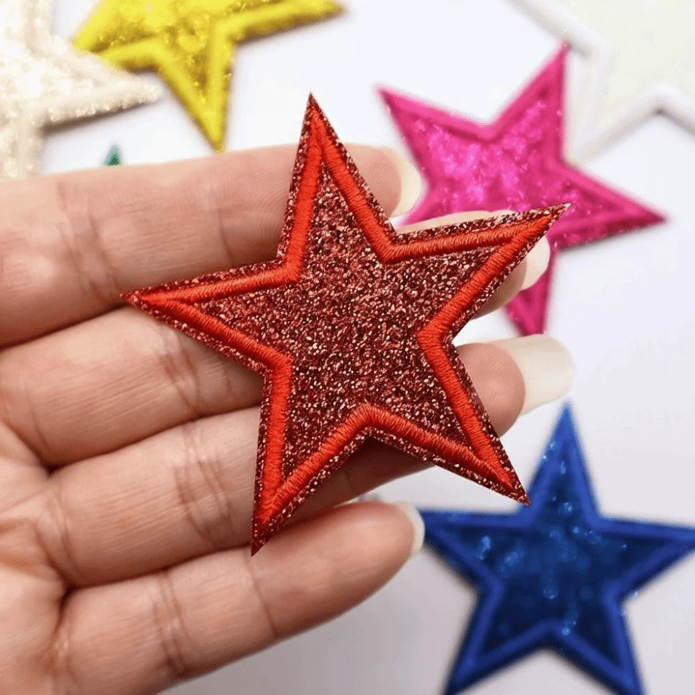 14/17 Pcs Colorful Embroidery Patch Heart Shape Sparkle DIY Glitter Patch Iron On Application Star Shape Iron On Patches