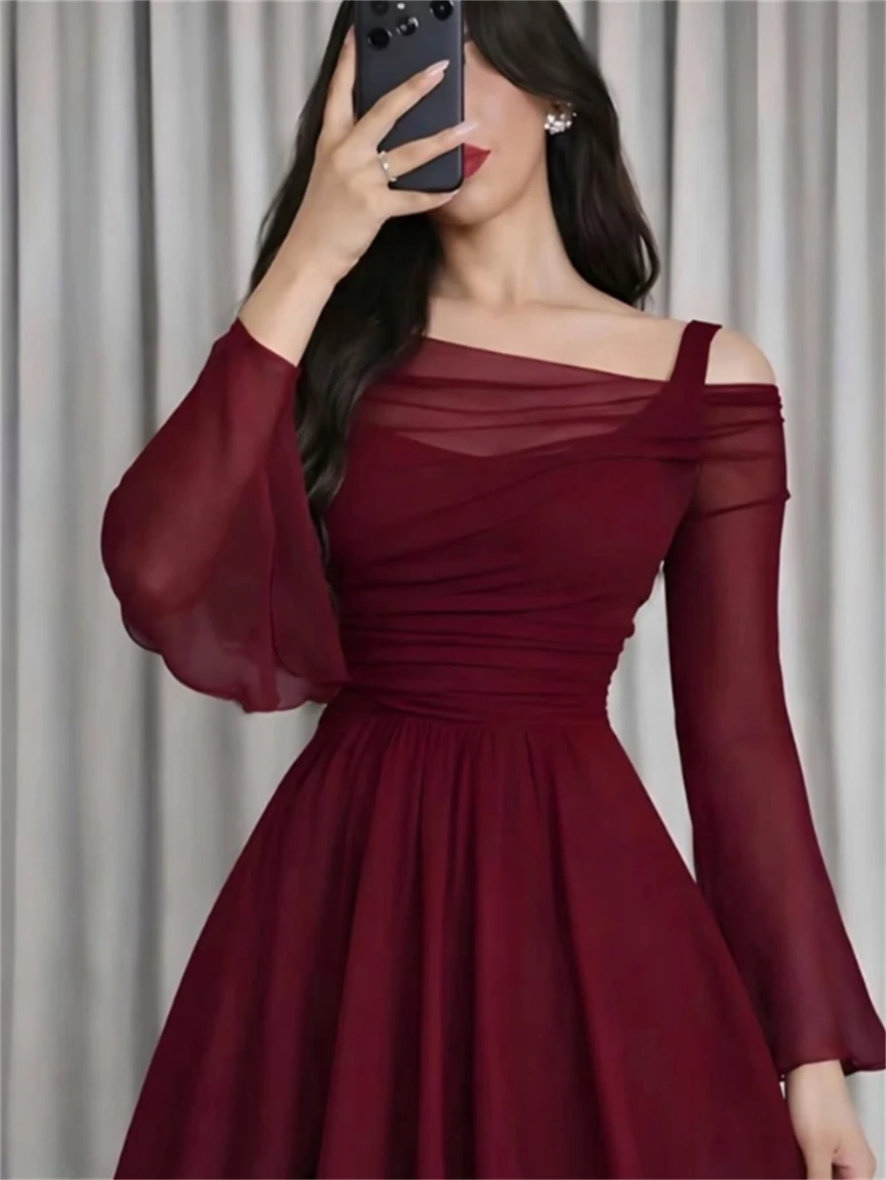 Evening Dresses Spaghetti Strap Pleated Women's Formal Evening Gowns Long Sleeve Party Prom Dress vestidos de fiesta elegantes