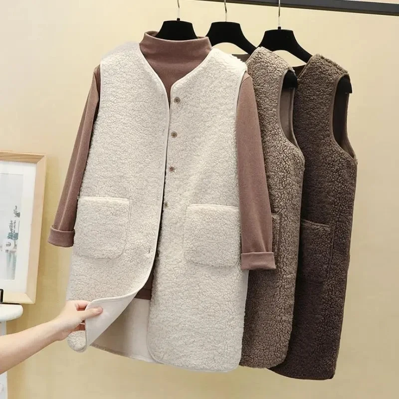 

Women Long Coats Vest Winter New Autumn Lambswool Coats Thermal Waistcoat Warm Fleece Sleeveless Jacket Ladies Vests