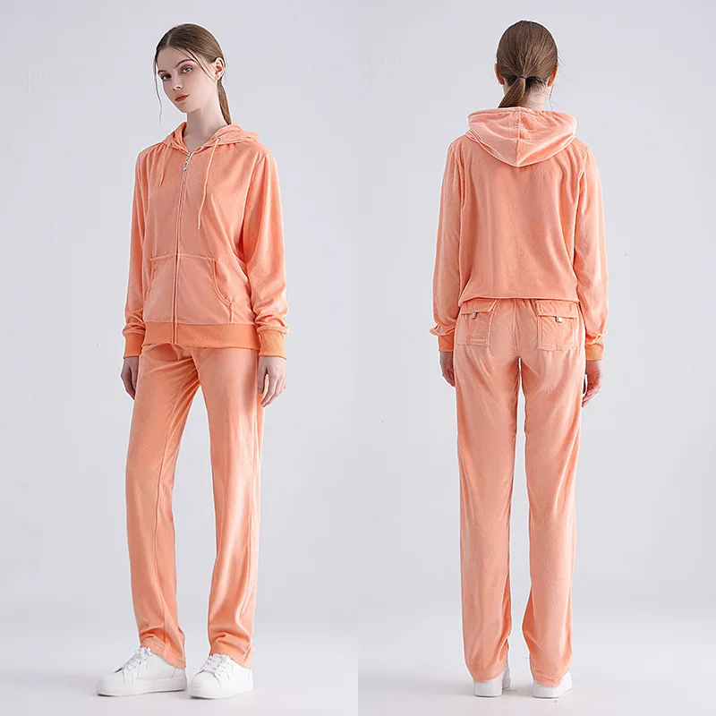 Tracksuit Women Velvet Women's Brand Velour Sewing Suit Women Track Suit Hoodies And Pants Sets  no rheinstone