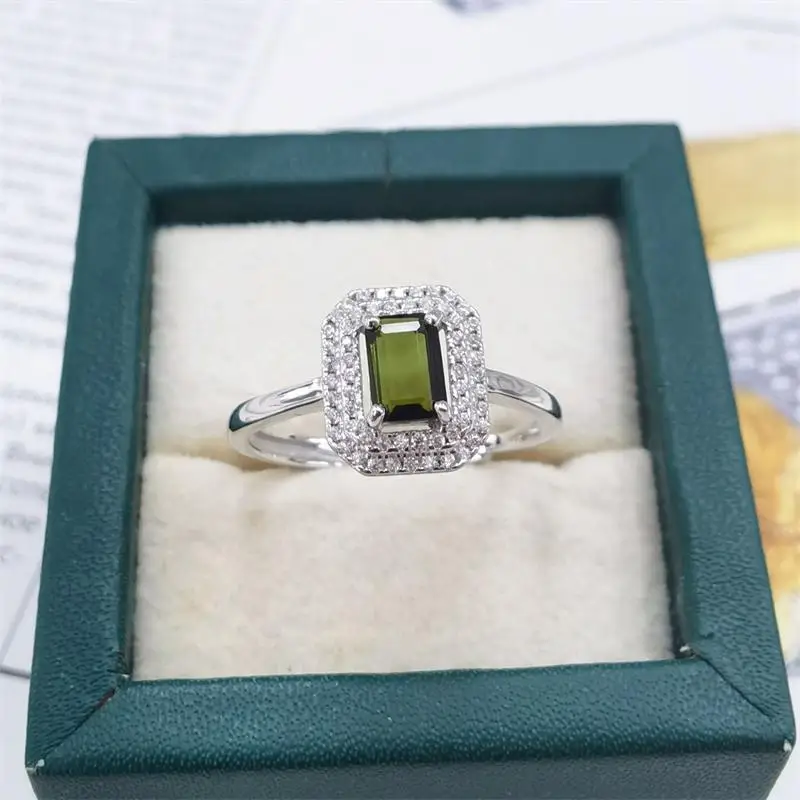 

ZECAA Tourmaline Fine Jewelry Woman Tourmaline Ring With Natural Green Tourmaline Stone 4*6mm Lady Tourmaline Ring Jewelry Gift