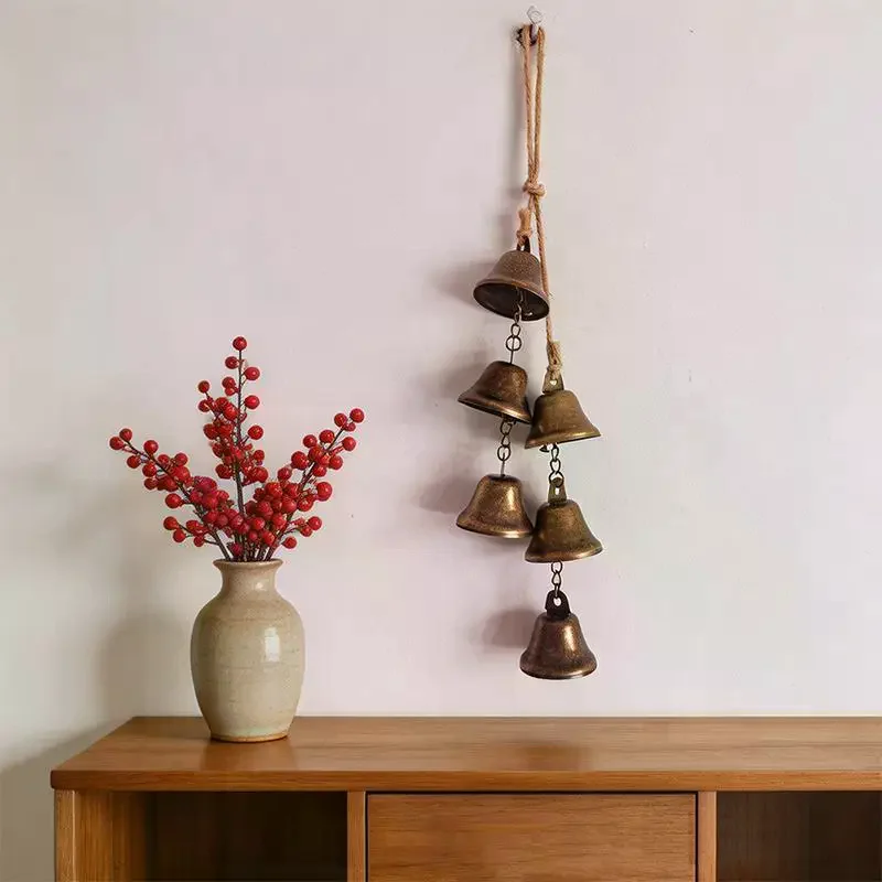 Vintage Brass Hanging Bells Eco Friendly Material Rustic Retro Melodic Chime Wall Decor for Home Office Cafe Shop Decoration