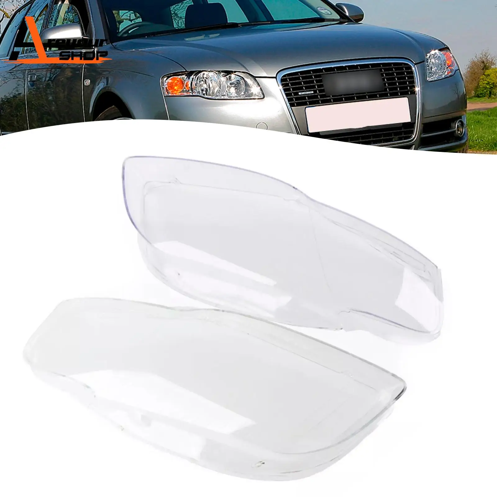 

2PCS Front Headlight Glass Clear Cover for Audi A4 B7 8E 2005-2008