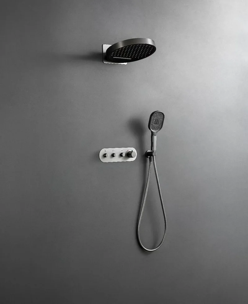 High-end Fashion All Copper Recessed Shower System 320mm Extra-Large Overhead Rain Waterfall shower head Bathroom shower set Tap