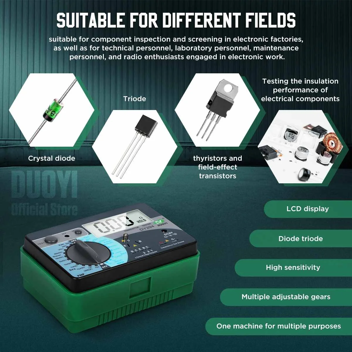 Mustool DY294 Multifunction Digital Transistor Analyzer Tester Semiconductor Diode Triode Reverse AC DC Voltage Capacitance FET