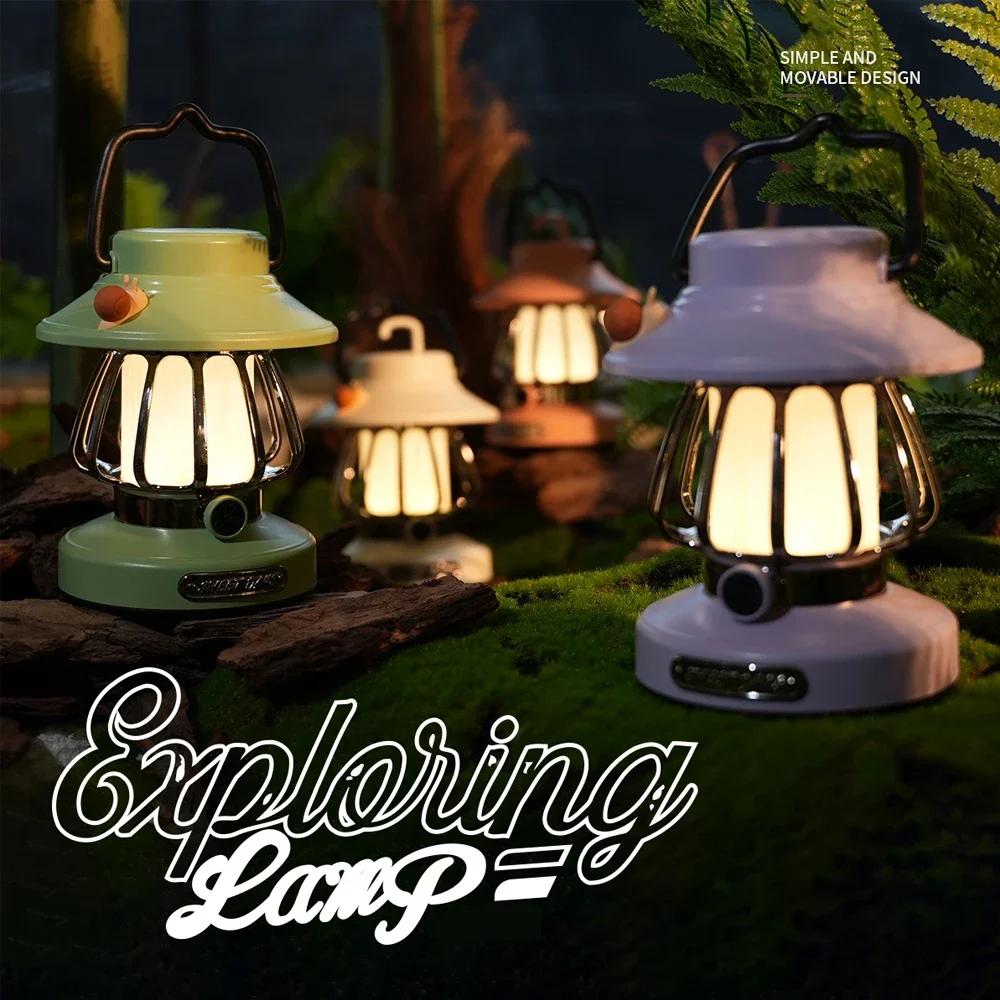 Retro Portable Camping Lantern Stepless Dimming LED Desktop Lamps 3 Lighting Modes Tent Hanging Light for Hiking Climbing Yard