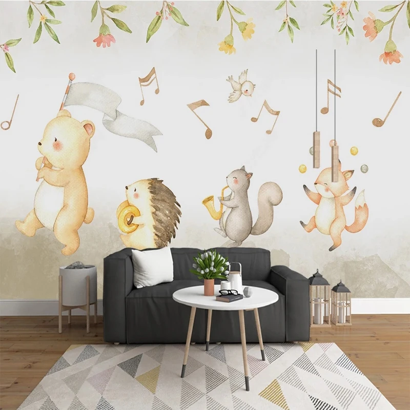 

Custom Size Cartoon Forest Animals Concert Photo Mural Wallpaper for Children's Room Decoration Waterproof Canvas Wall Papers 3D