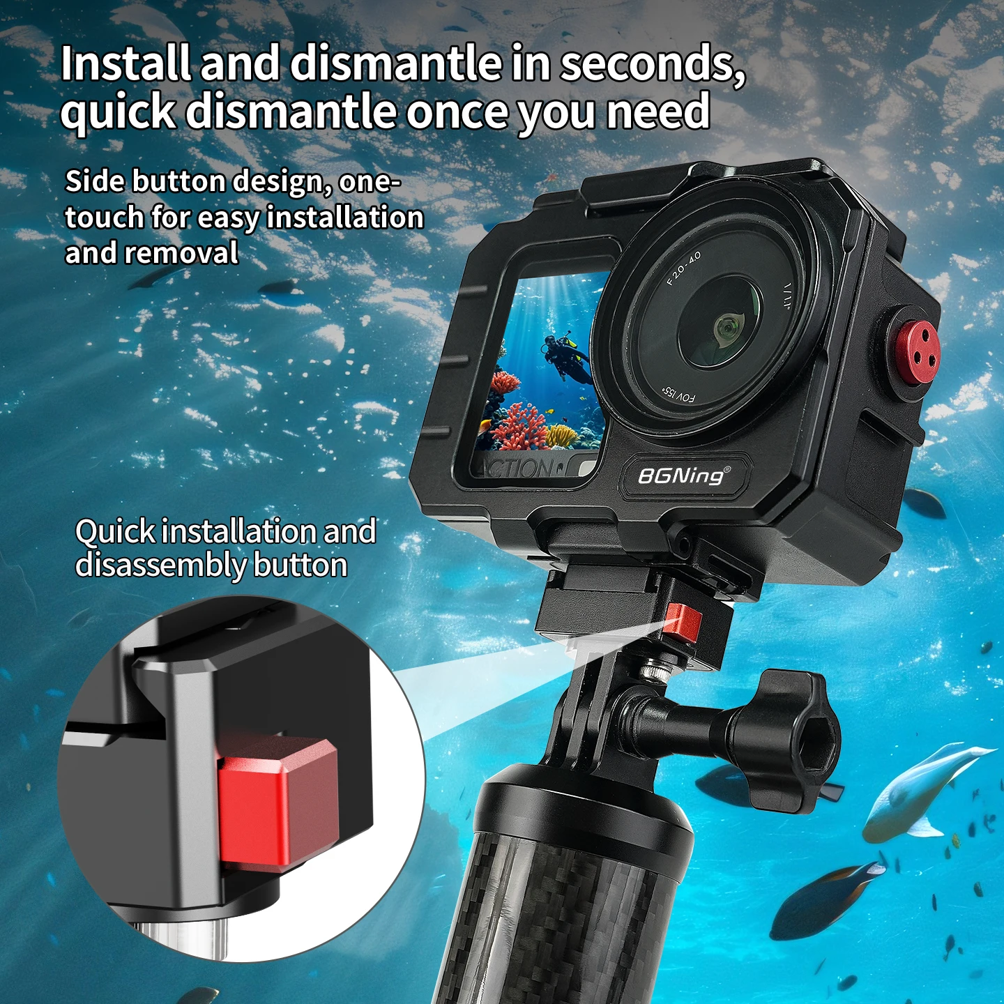 Wasserdichtes Gehäuse Tauchgehäuse für DJI OSMO Action 5Pro 4 3 Schnellmontage Stativhalterung Unterwasser-Schutzrahmen Metallgehäuse – Detail 11