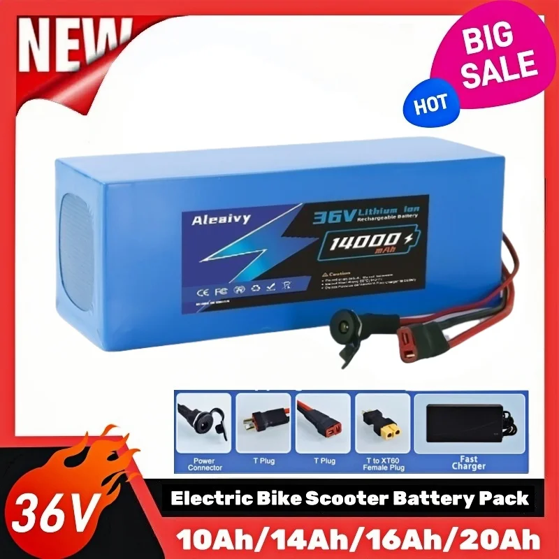 

Aleaivy 36V 10S4P 10S6P 10Ah 12Ah 16Ah 20Ah 2000W Литиевый аккумулятор большой емкости 18650 с литий-ионным аккумулятором с разъемом BMS XT60