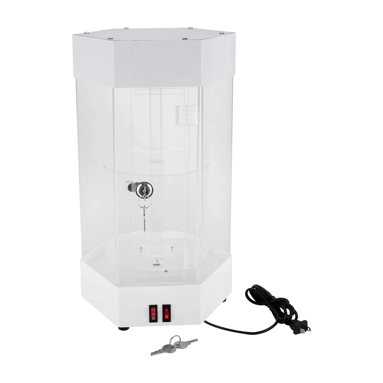 Hexagonal Electric Jewelry 360° Rotating Clear Display Case 10.63"x18.9'' with Built In LED