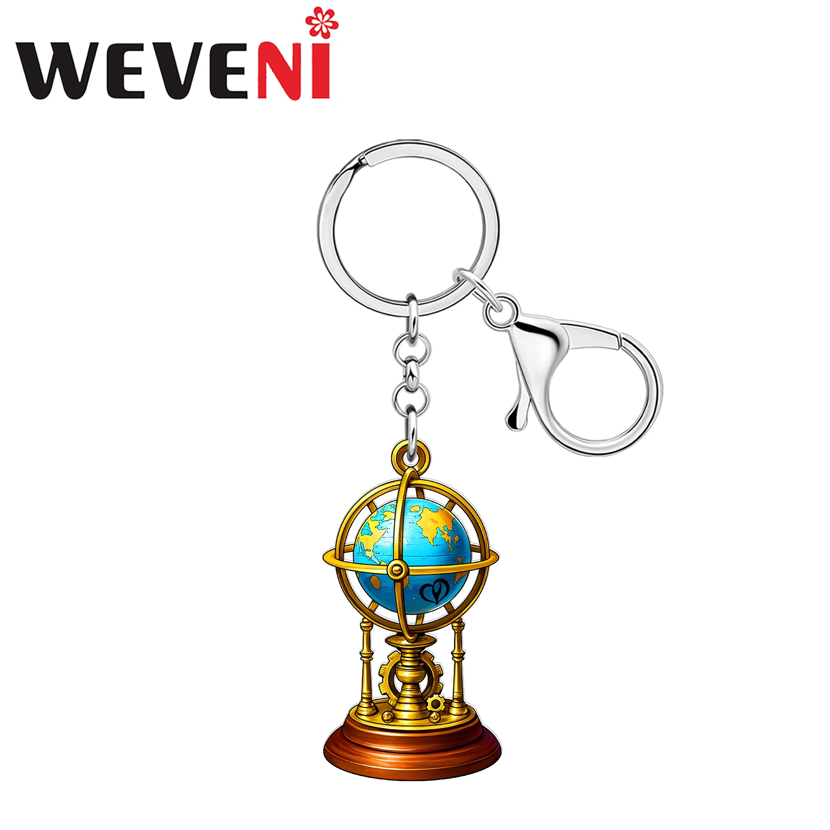 WEVENI Porte-clés globe acrylique steampunk, carte du monde, géographie mondiale, cadeaux rétro pour femmes, enseignantes, breloques pour sacs à main