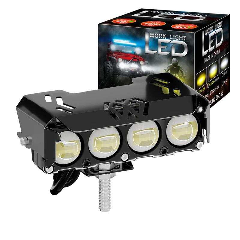 

Motorcycle LED Spotlights Super Bright Headlights four-eye Lens Fisheye Two-color Lights Retrofit Waterproof Shock-proof