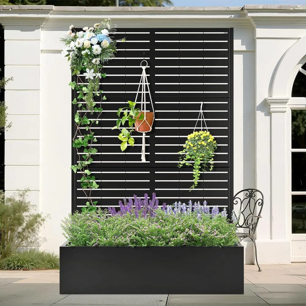 

Sturdy Outdoor Planter with Trellis, Large Raised Garden Bed, Drainage, Privacy Screen, 47L×16W×71H