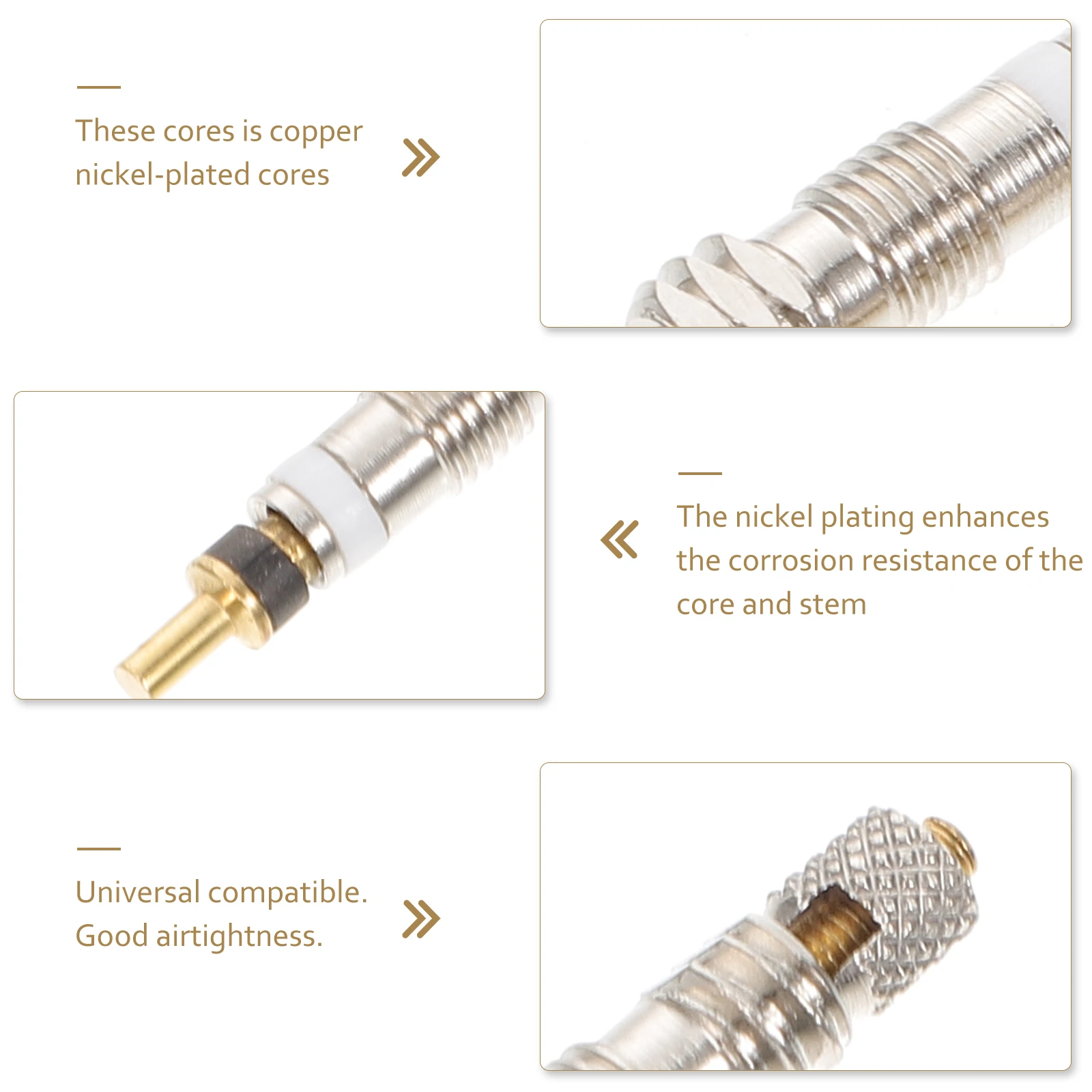 

10pcs French Valve Cores Nickel Plated Copper Bike Tire Stem Replacement Core Anti Leak Durability Cycling