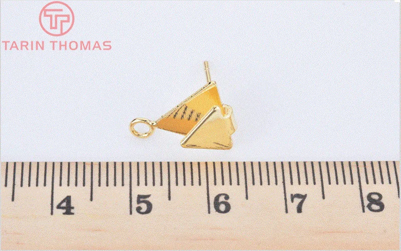 (2276)10 Buah 11X15MM 24K Warna Emas Kuningan Berlapis Segitiga Ganda Anting Stud Kualitas Tinggi DIY Pembuatan Perhiasan Temuan