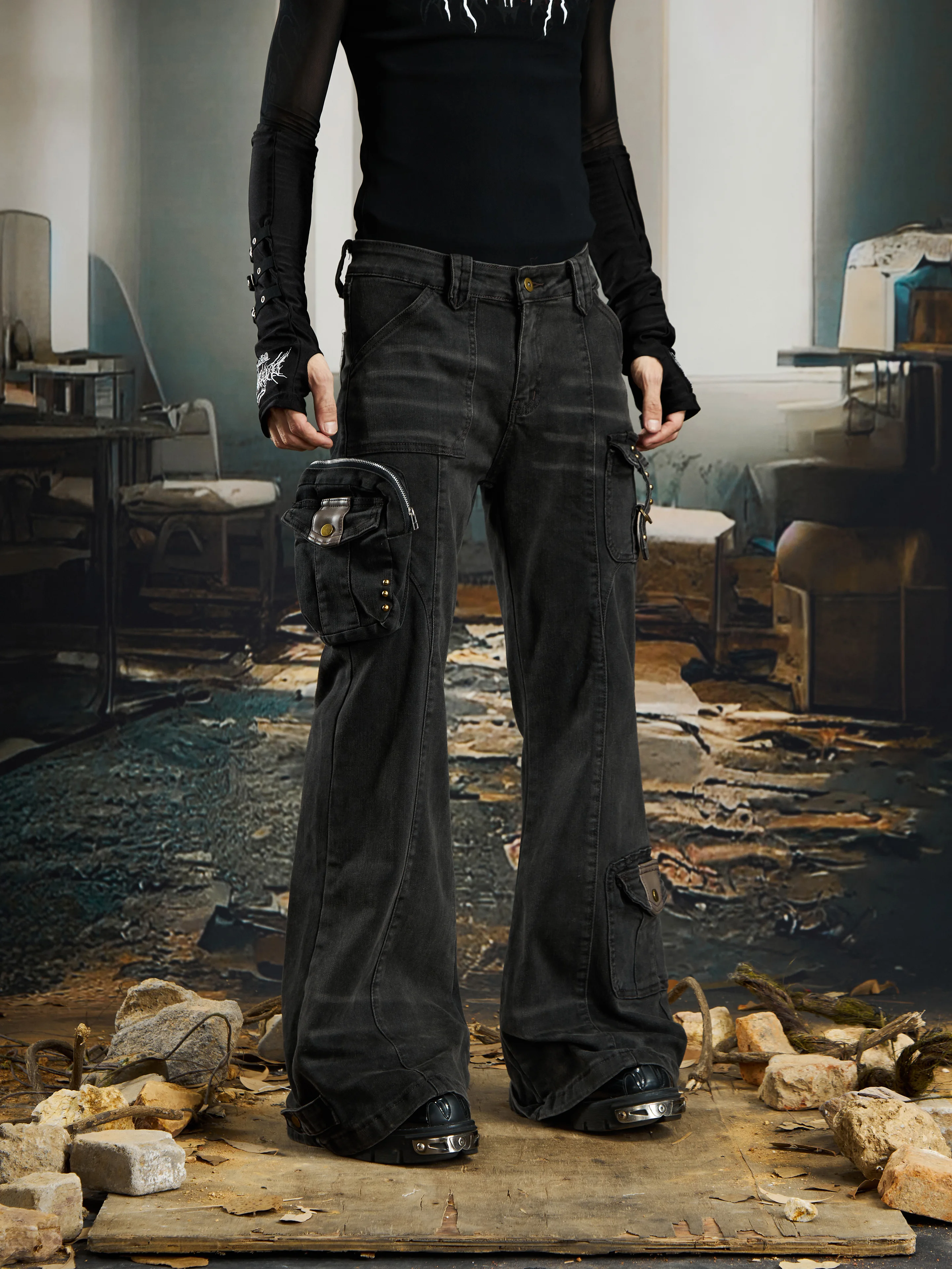 

Специальный дизайн, американская уличная тяжелая промышленность, ретро, функциональные лоскутные брюки с карманами, джинсы для мужчин и женщин