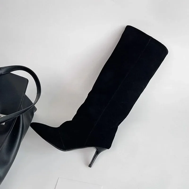 Aneikeh 2026 موضة الشتاء أشار تو الركبة عالية النساء الأحذية رقيقة الكعوب أحذية الإناث التجاعيد الجوارب الطويلة Zapatos De Muje #5