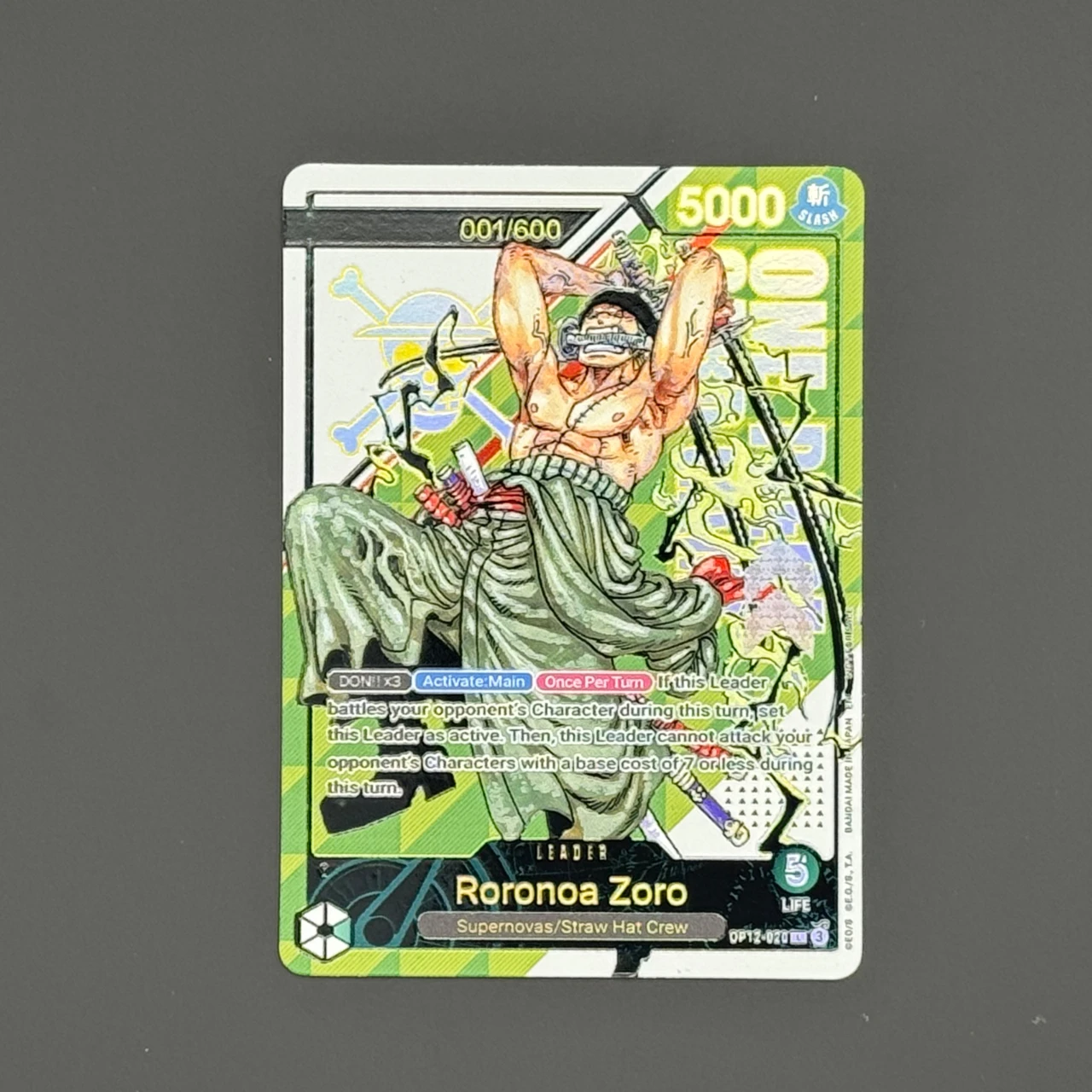 

One Piece TCG English Leader card zoro prize OP12-020 green zoro card Foild Textured Card