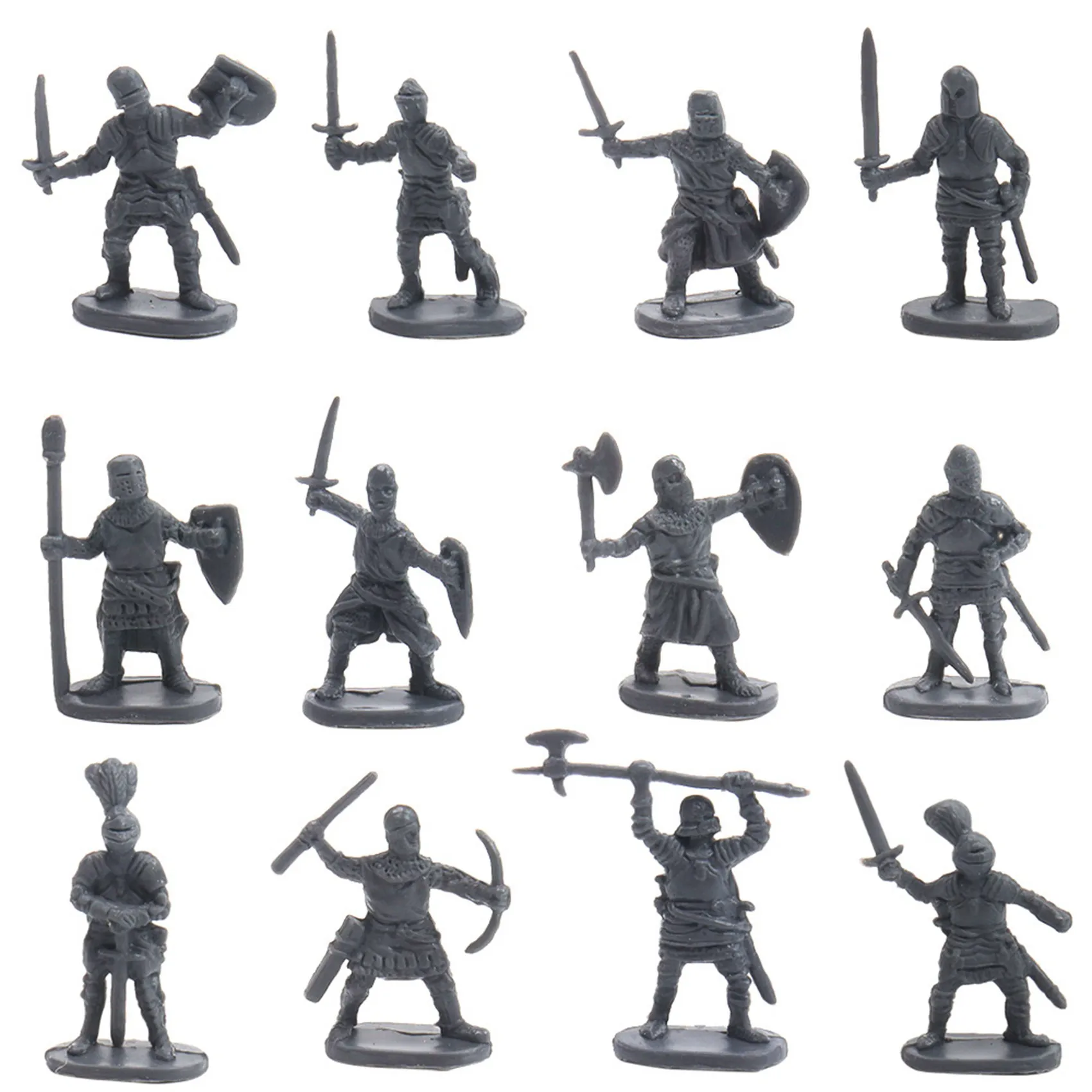 Figuras de plástico antigo soldado para homens, soldados arcaicos, figura de ação espadachim, DIY brinquedos cena de guerra, cinza, 1:72, 200 por conjunto