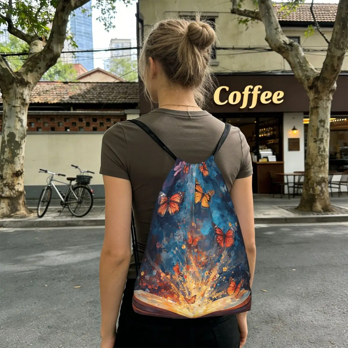 A Fluorescent Butterfly On The Book Of Life Backpacks Multi-function Drawstring Bags Shoes Bag Book Bags for Man Woman Students