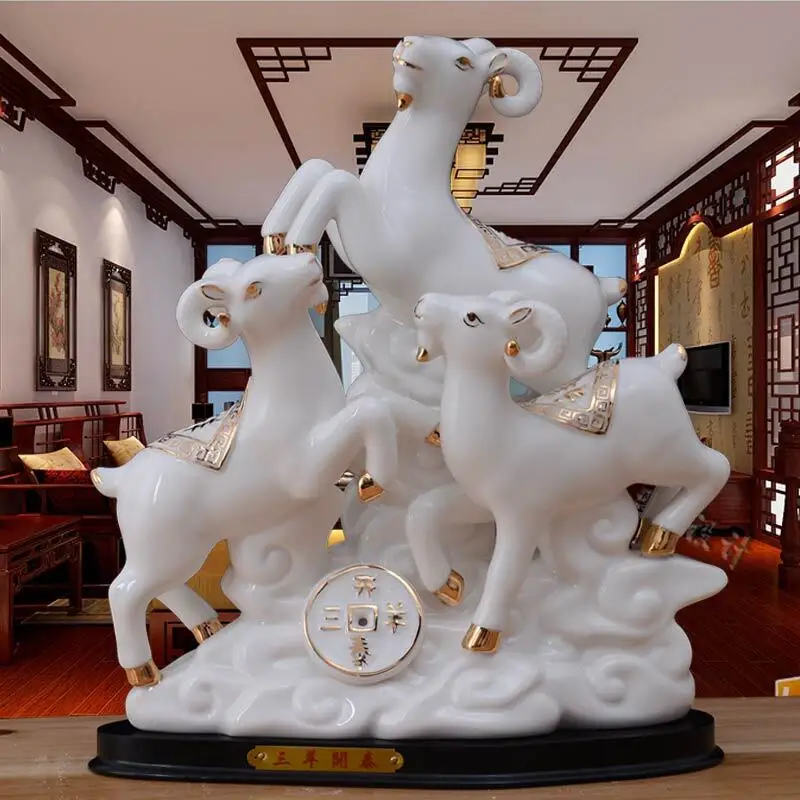 

Sanyang Kaitai Ceramic Sheep Decoration Zhenzhai Crafts 12 Zodiac Yang Family Decoration Sanyang Kaitai Gift