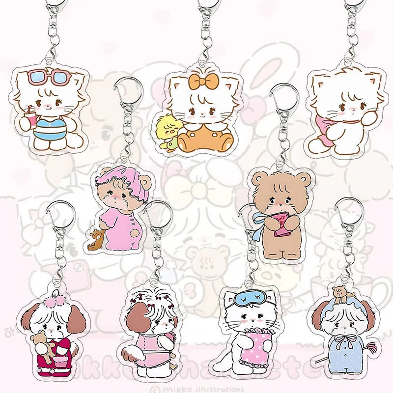 

Mikko Kawaii Acrylic Keychain Mousse Latte Souffle Puff Package Pendant Cartoon Exquisite Girl Decor Character Key Holder Gift